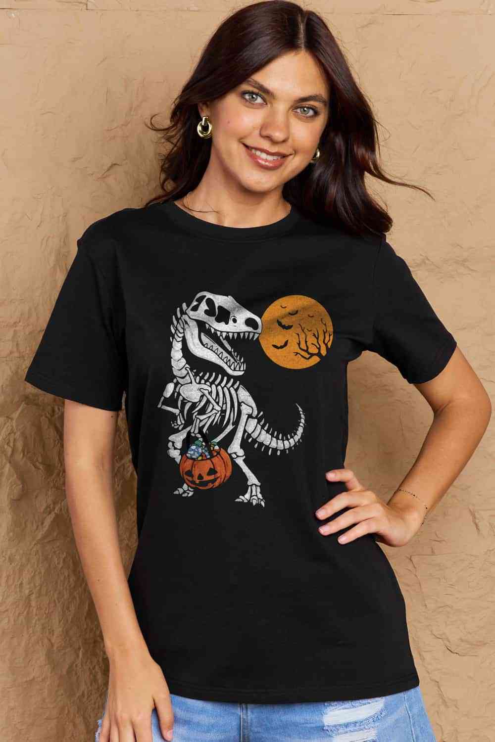 Simply Love Full Size Dinosaur Skeleton Graphic Cotton T-Shirt Women's T-Shirts - Tophatter Daily Deals