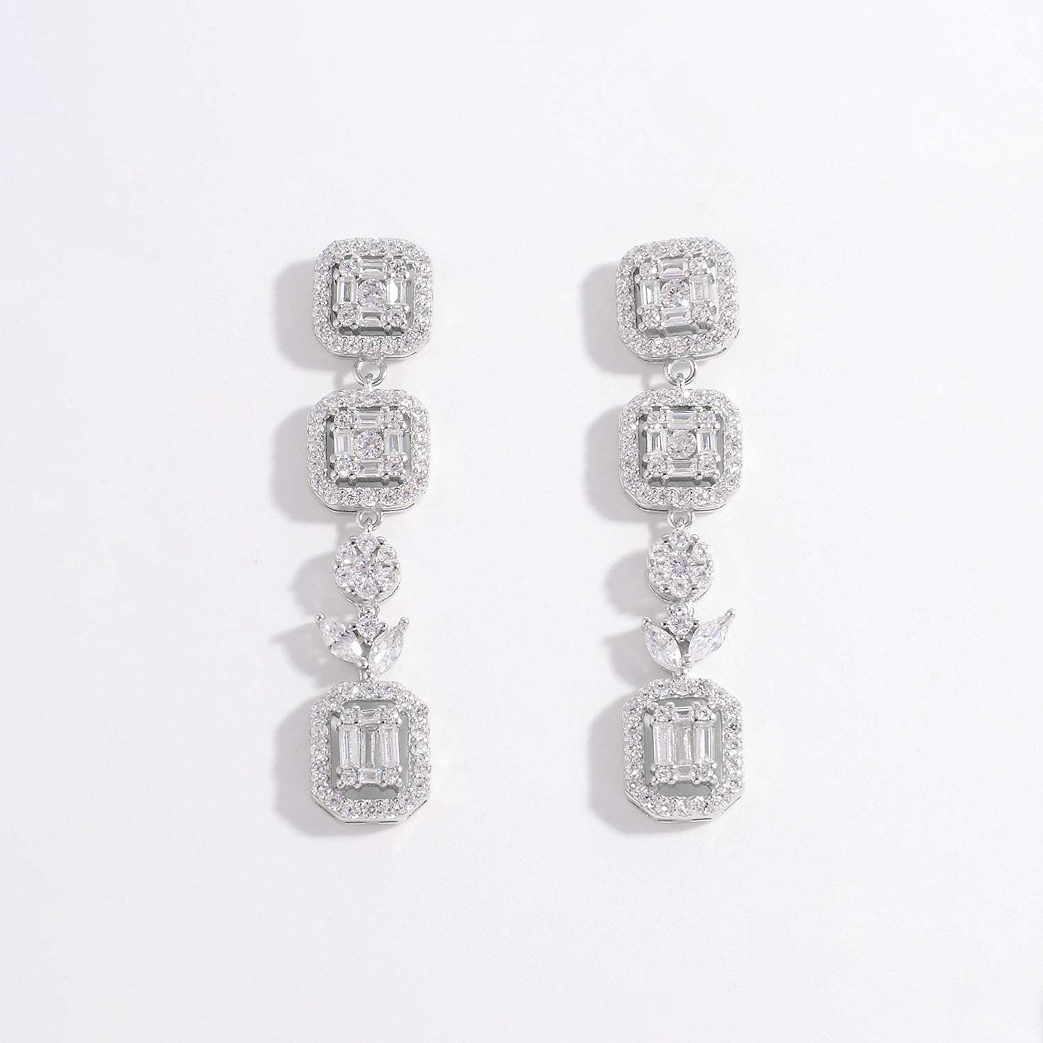 925 Sterling Silver Inlaid Zircon Geometric Dangle Earrings Silver One Size Earrings - Tophatter Daily Deals