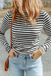 Double Take Striped Mock Neck Long Sleeve Top Black Blouses - Tophatter Daily Deals