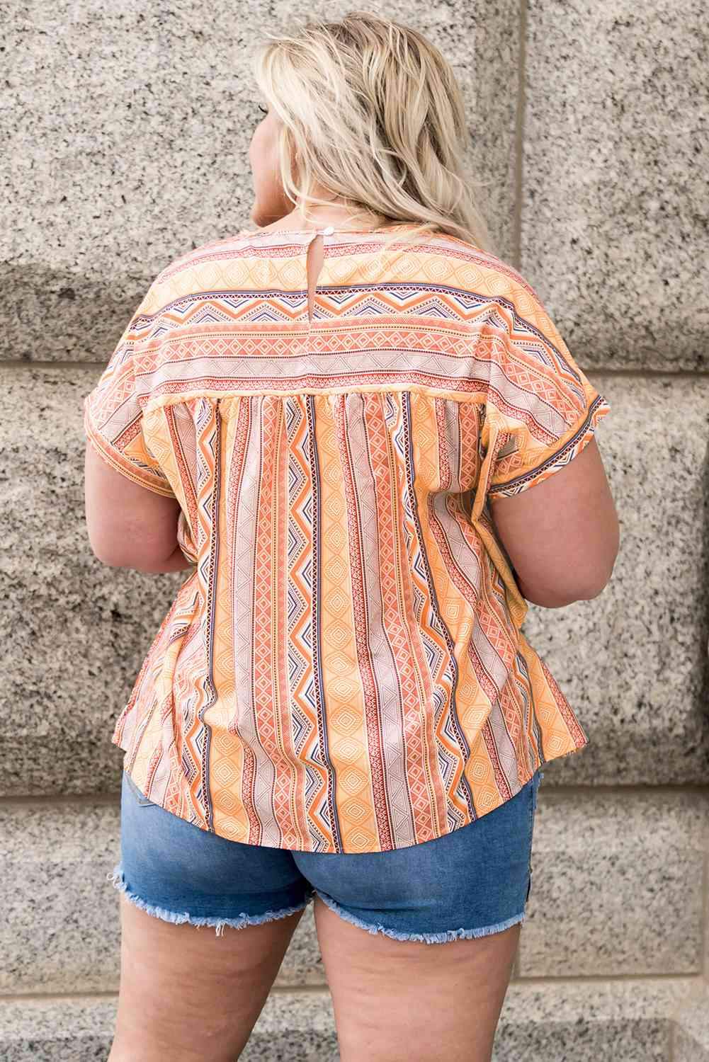 Plus Size Geometric Print Short Sleeve Top Blouses - Tophatter Daily Deals