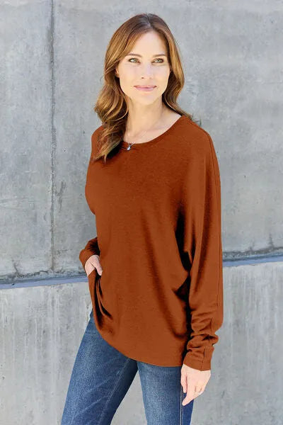 Double Take Full Size Round Neck Long Sleeve T-Shirt Women's T-Shirts - Tophatter Daily Deals