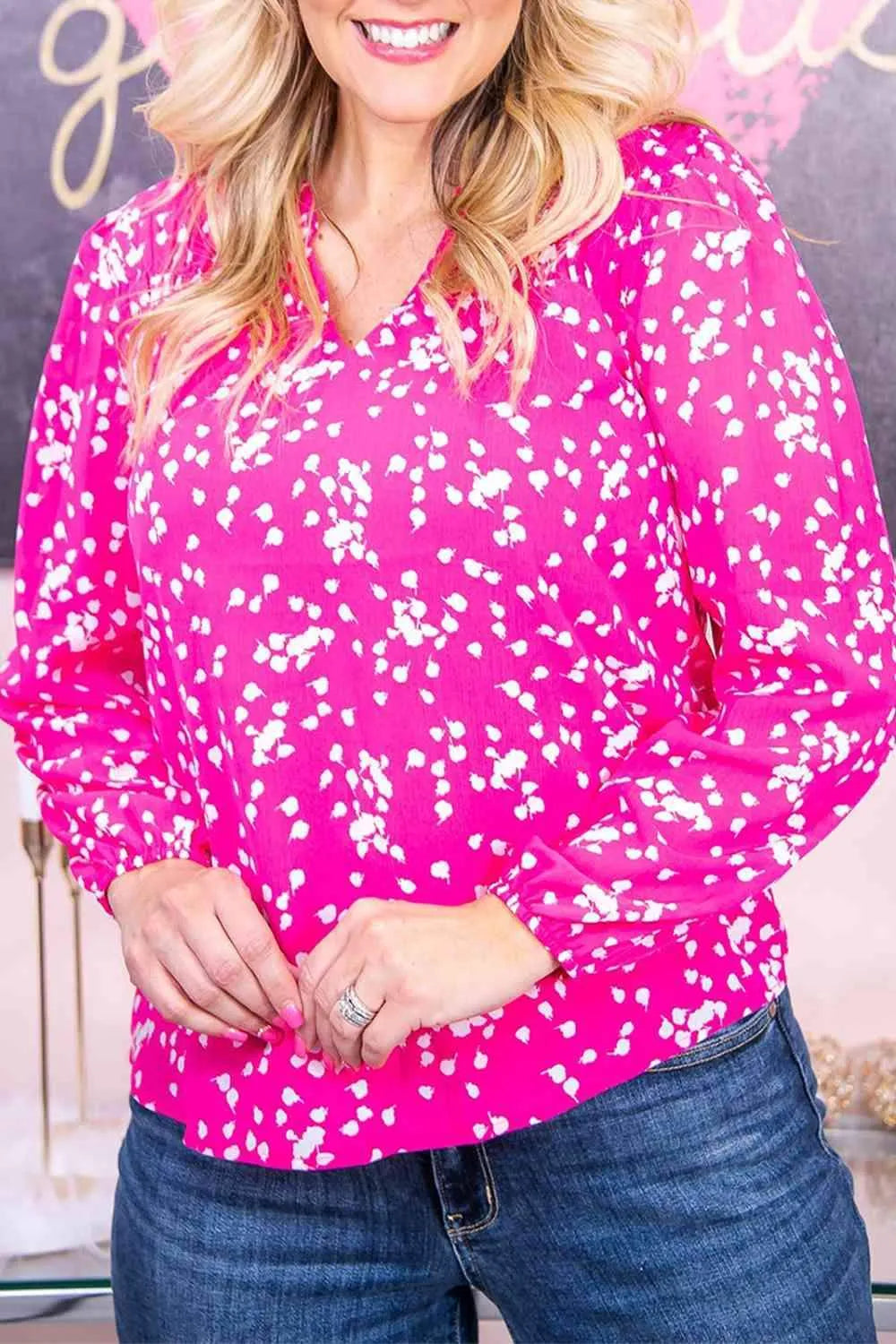 Plus Size Notched Neck Smocked Blouse Hot Pink Blouses - Tophatter Daily Deals