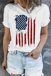 US Flag Graphic Round Neck Short Sleeve Tee White Women's T-Shirts - Tophatter Daily Deals