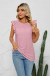 Smocked Round Neck Eyelet Top Moonlit Mauve Blouses - Tophatter Daily Deals