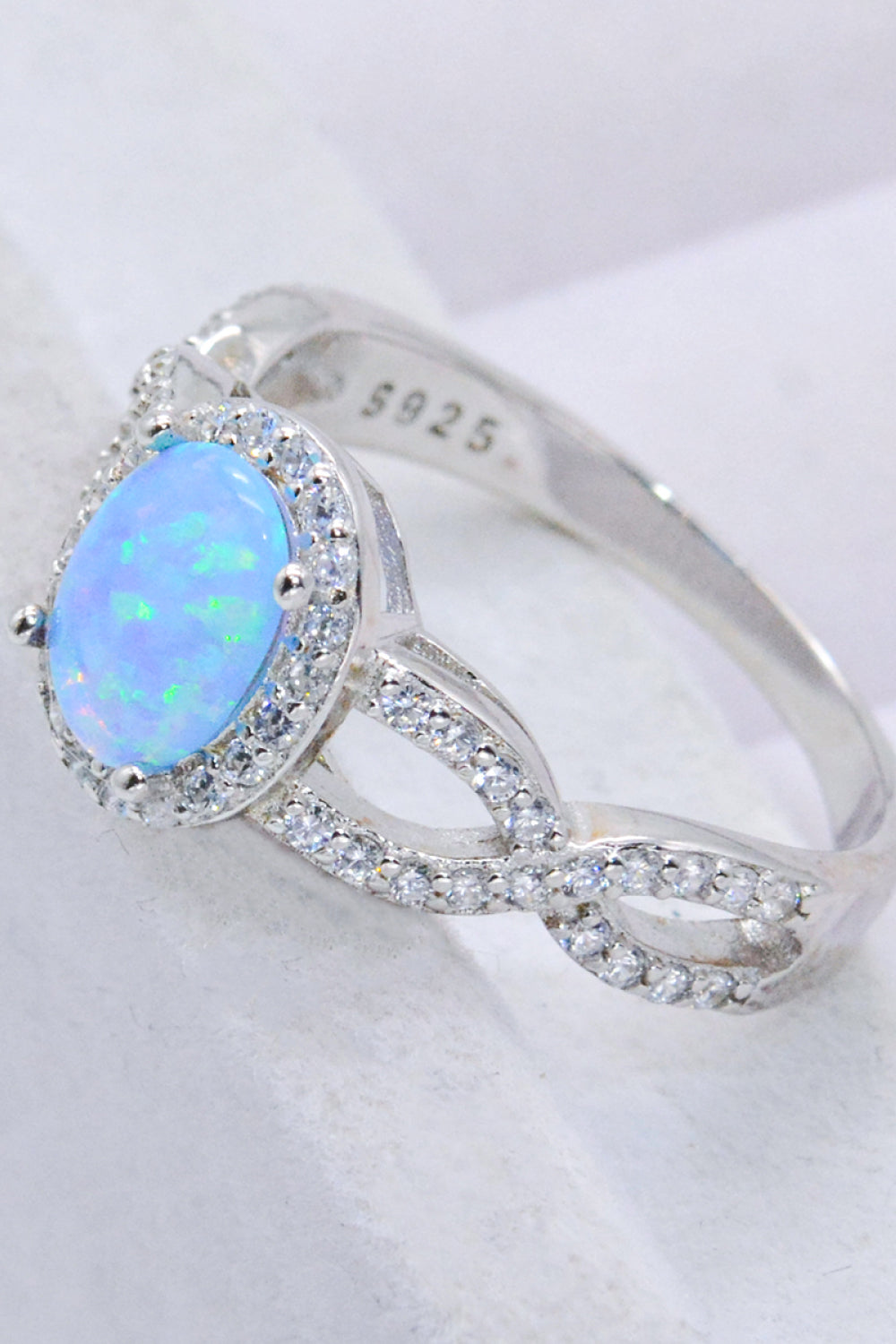 925 Sterling Silver Opal Halo Ring - Tophatter Deals