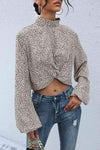 Leopard Print Mock Neck Crop Top Blouses - Tophatter Daily Deals