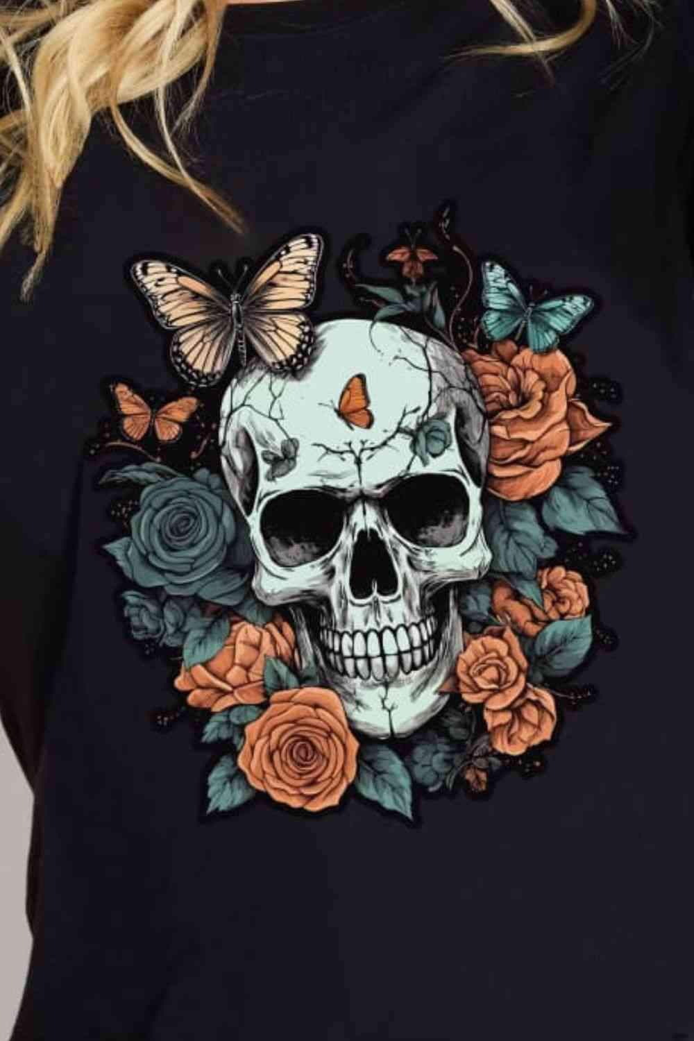 Simply Love Simply Love Full Size Skull Graphic Cotton T-Shirt Women's T-Shirts - Tophatter Daily Deals