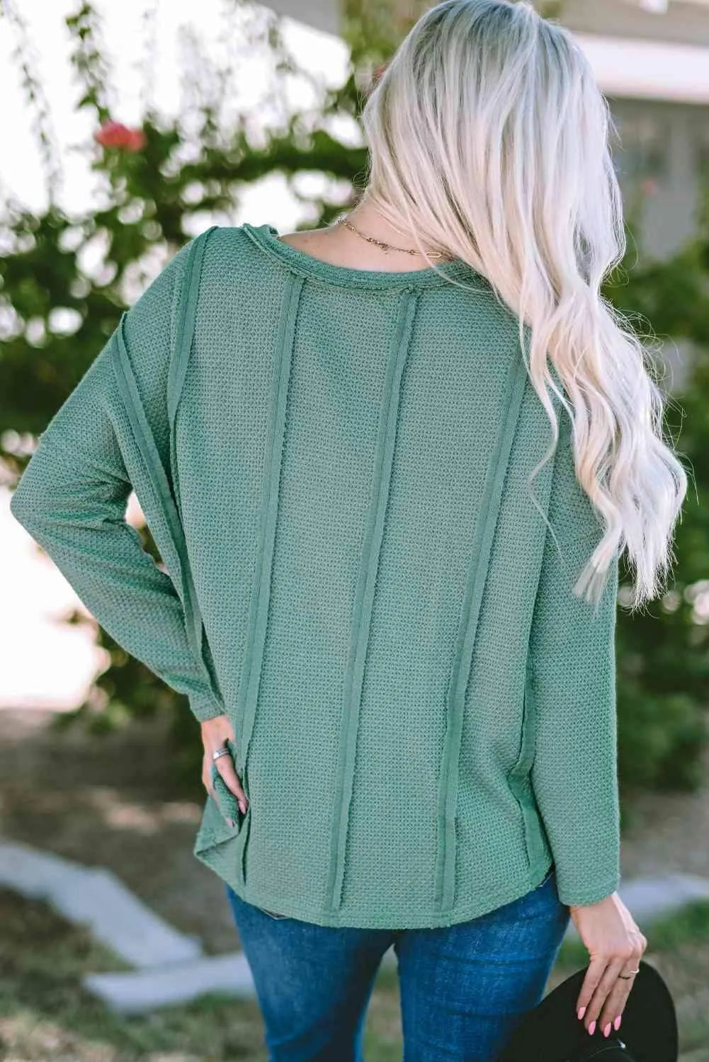 Exposed Seam Round Neck Blouse Blouses - Tophatter Daily Deals