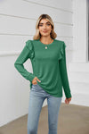 Ruffle Shoulder Long Sleeve T-Shirt Green Women's T-Shirts - Tophatter Daily Deals