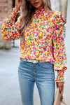 Printed Smocked Puff Sleeve Blouse Blouses - Tophatter Daily Deals