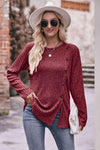 Double Take Ribbed Round Neck Buttoned Tee Wine Women's T-Shirts - Tophatter Daily Deals