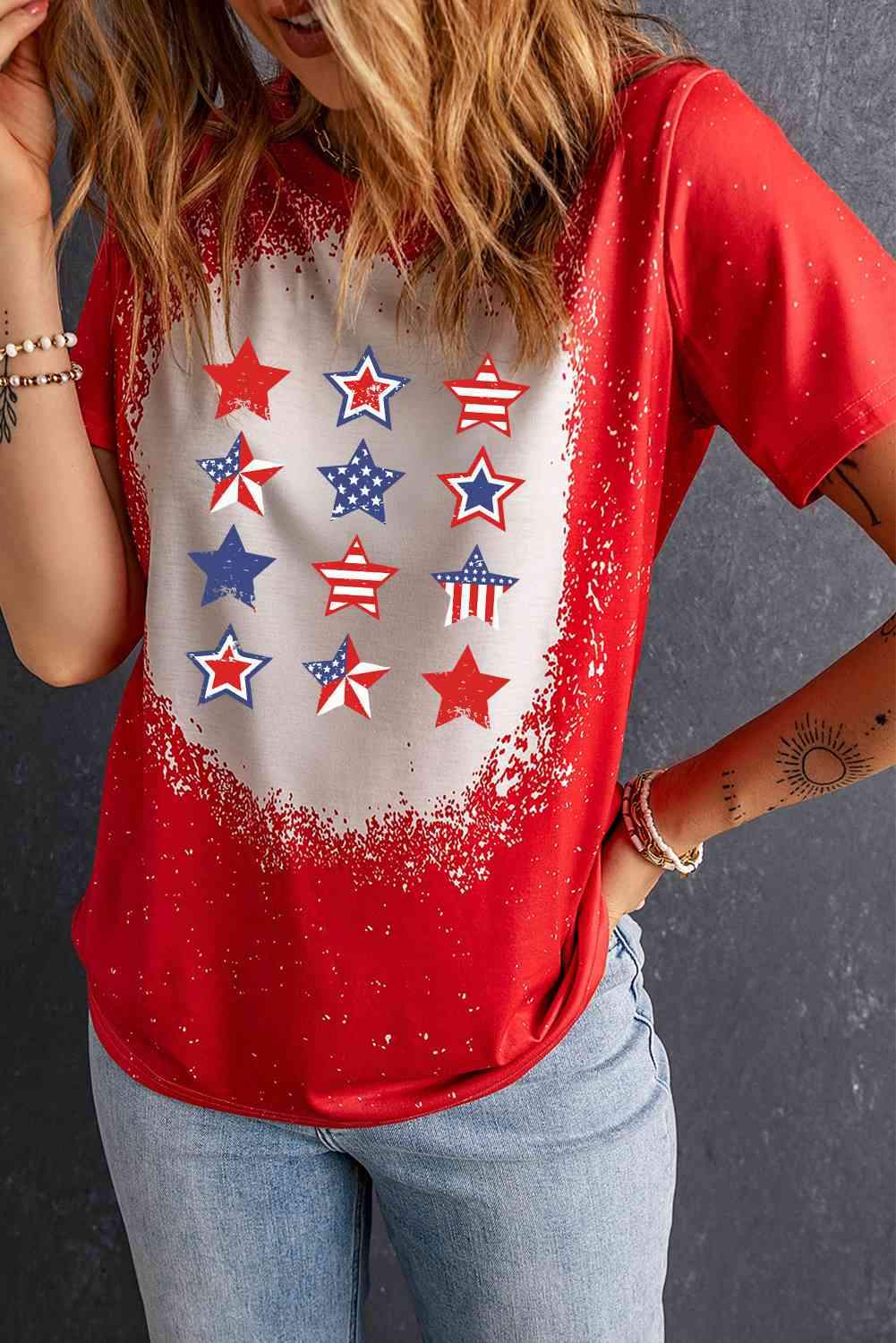 Star and Stripe Graphic Short Sleeve Tee Women's T-Shirts - Tophatter Daily Deals