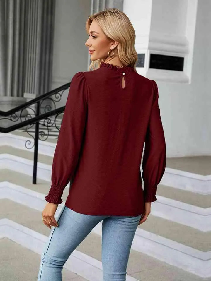 Round Neck Flounce Sleeve Blouse Blouses - Tophatter Daily Deals