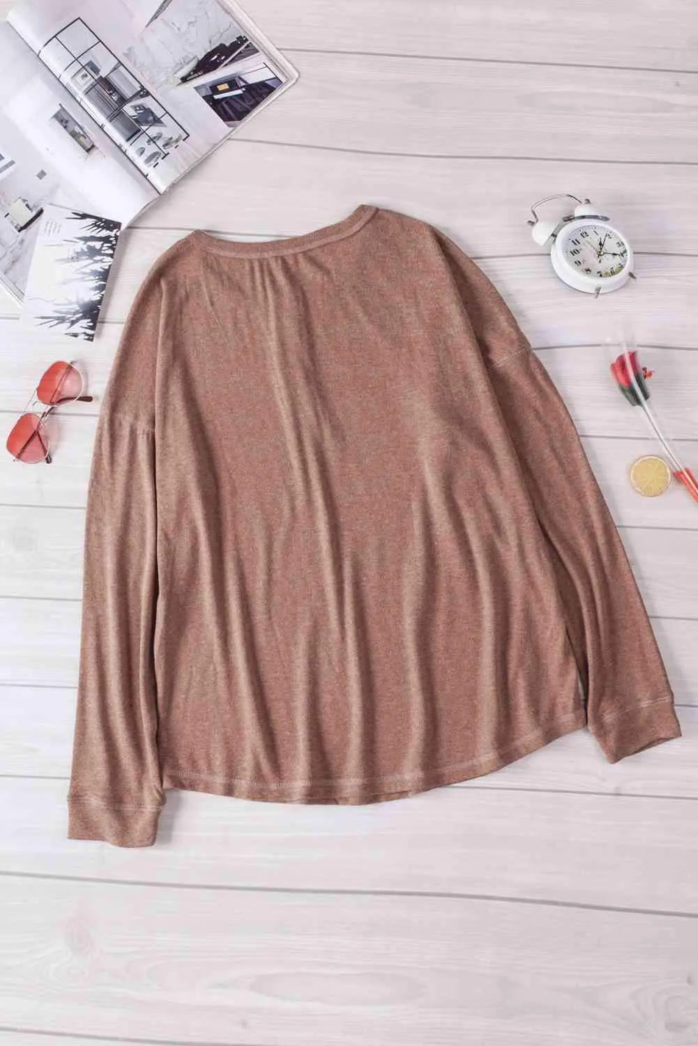 Long Sleeve Henley Top Blouses - Tophatter Daily Deals