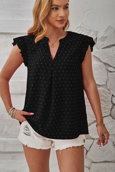 Swiss Dot Ruffled Cap Sleeve T-Shirt Women's T-Shirts - Tophatter Daily Deals