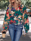 Printed Johnny Collar Long Sleeve Blouse Blouses - Tophatter Daily Deals