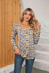 Printed Square Neck Long Sleeve Blouse Floral Blouses - Tophatter Daily Deals