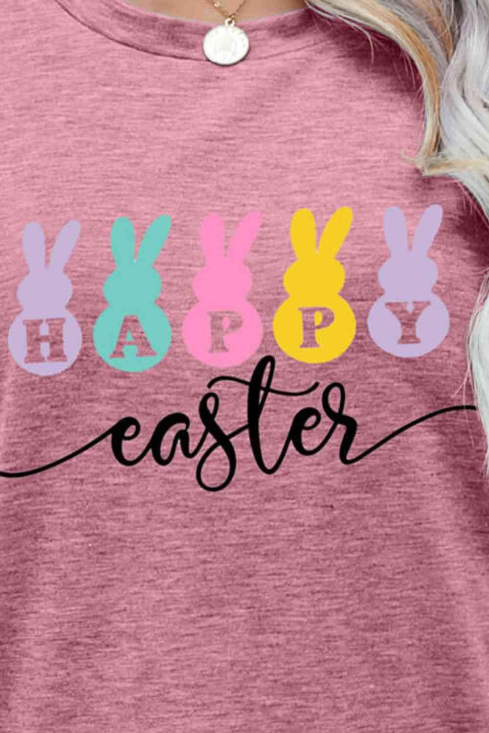 HAPPY EASTER Graphic Round Neck T-Shirt Women's T-Shirts - Tophatter Daily Deals