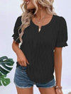 Ruffled Notched Short Sleeve T-Shirt Black Women's T-Shirts - Tophatter Daily Deals