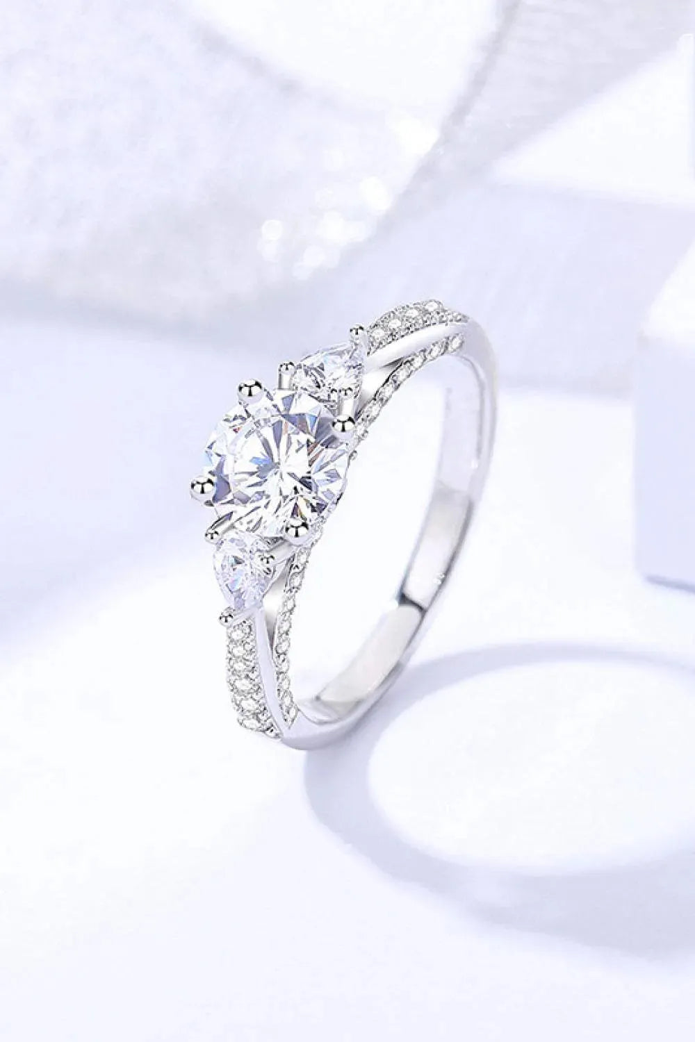 1 Carat Moissanite 4-Prong Side Stone Ring Moissanite - Tophatter Daily Deals