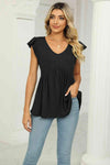 V-Neck Flutter Sleeve Babydoll Blouse Black Blouses - Tophatter Daily Deals