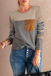 Pocketed Striped Round Neck T-Shirt Women's T-Shirts - Tophatter Daily Deals