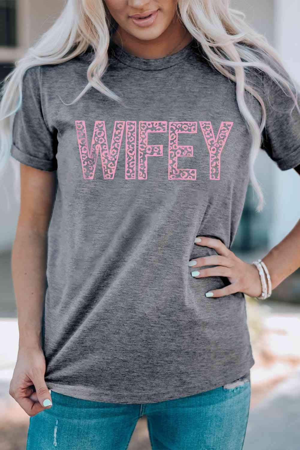 WIFEY Leopard Graphic Short Sleeve Tee Women's T-Shirts - Tophatter Daily Deals