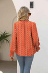 Printed Tie Neck Flounce Sleeve Blouse Blouses - Tophatter Daily Deals