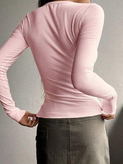 Half Button Long Sleeve T-Shirt Women's T-Shirts - Tophatter Daily Deals