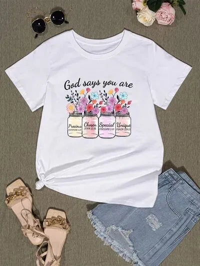 Graphic Round Neck Short Sleeve T-Shirt Women's T-Shirts - Tophatter Daily Deals