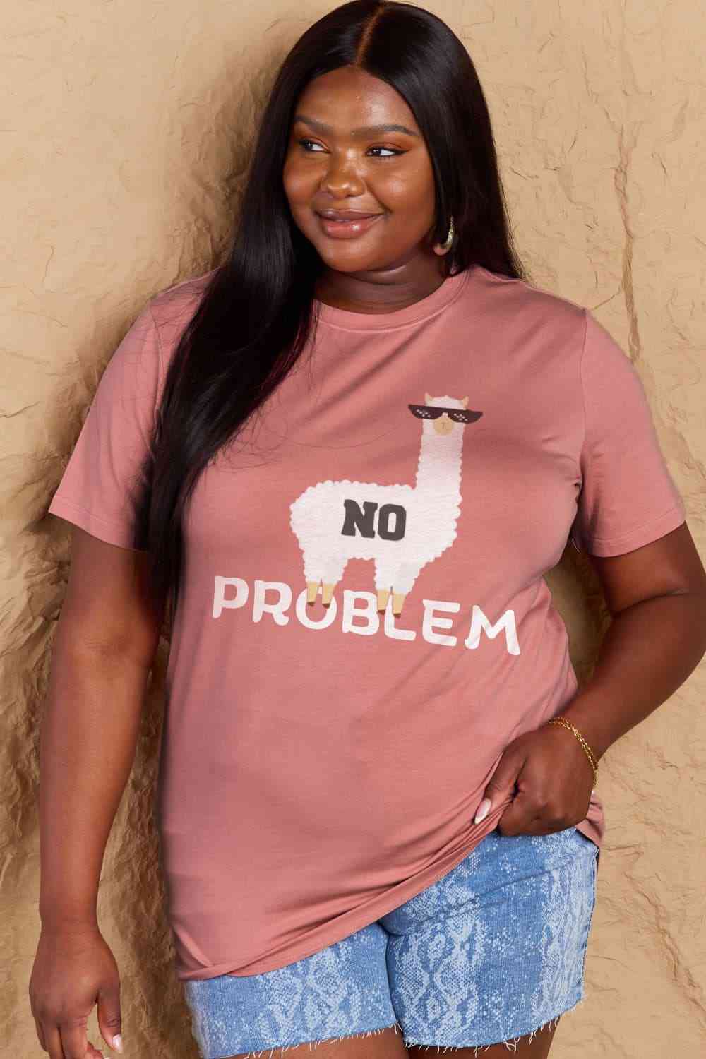 Simply Love Full Size NO PROBLEM Graphic Cotton Tee Women's T-Shirts - Tophatter Daily Deals