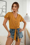 Decorative Button V-Neck Tied Blouse Blouses - Tophatter Daily Deals