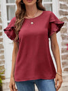 Textured Petal Sleeve Round Neck Tee Women's T-Shirts - Tophatter Daily Deals