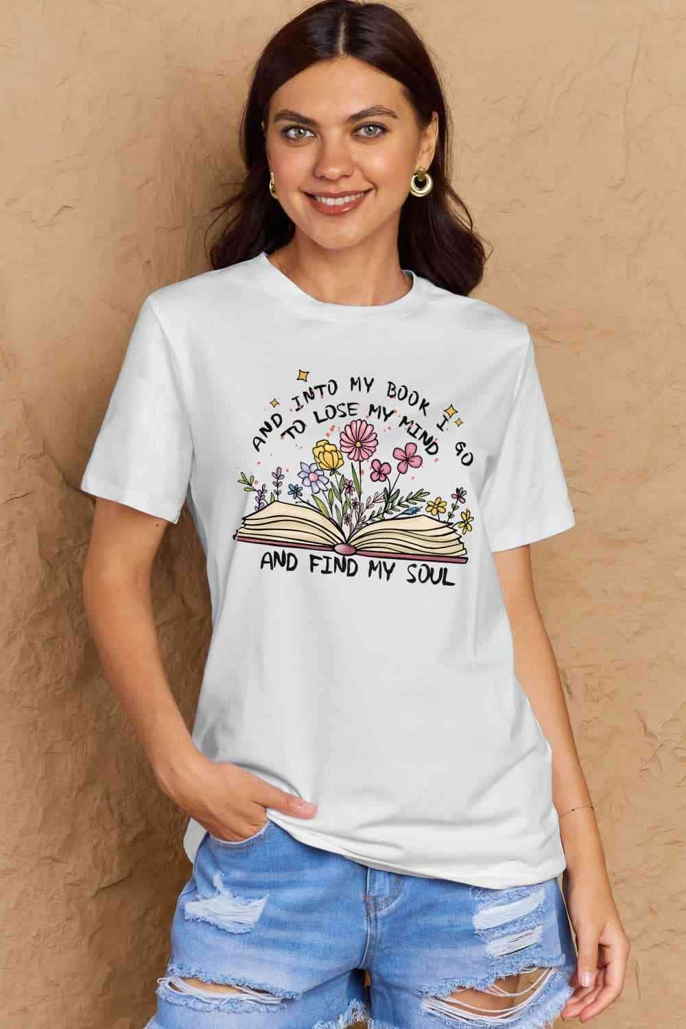 Simply Love Full Size Book & Flower Graphic Cotton Tee Bleach Women's T-Shirts - Tophatter Daily Deals