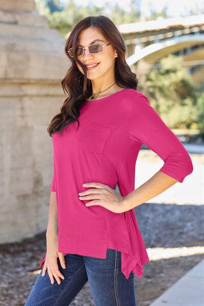 Basic Bae Full Size Round Neck Pocketed T-Shirt Deep Rose Women's T-Shirts - Tophatter Daily Deals