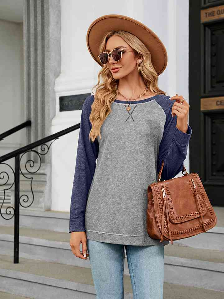 Round Neck Raglan Sleeve T-Shirt Heather Gray Women's T-Shirts - Tophatter Daily Deals