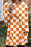 Checkered Round Neck Long Sleeve T-Shirt with Pockets Women's T-Shirts - Tophatter Daily Deals