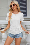 Eyelet Round Neck Short Sleeve T-Shirt Women's T-Shirts - Tophatter Daily Deals