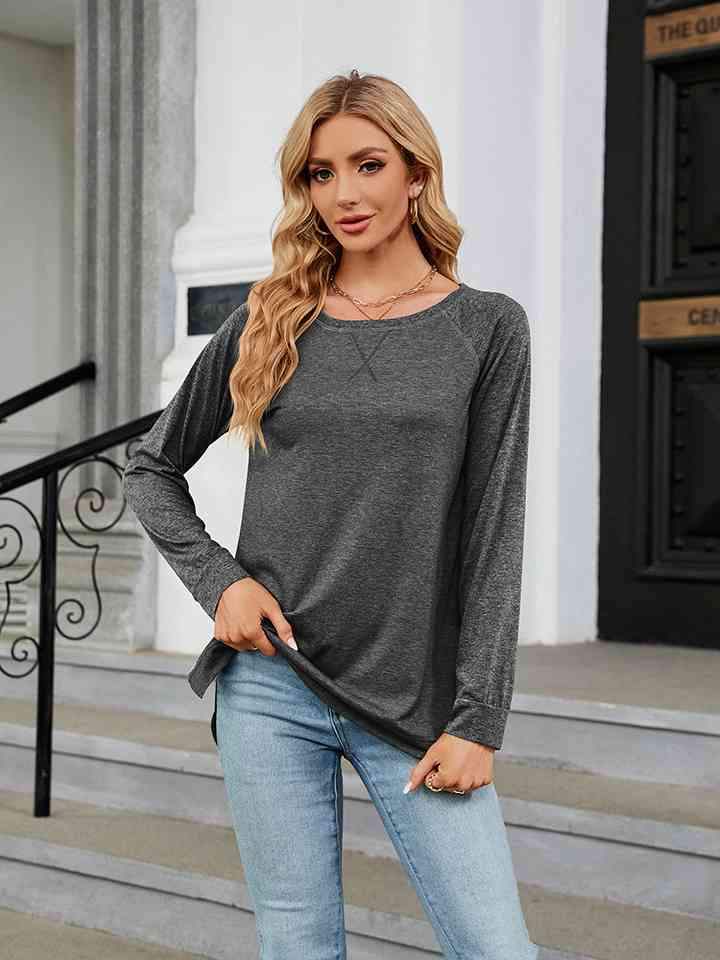 Round Neck Long Sleeve T-Shirt Women's T-Shirts - Tophatter Daily Deals