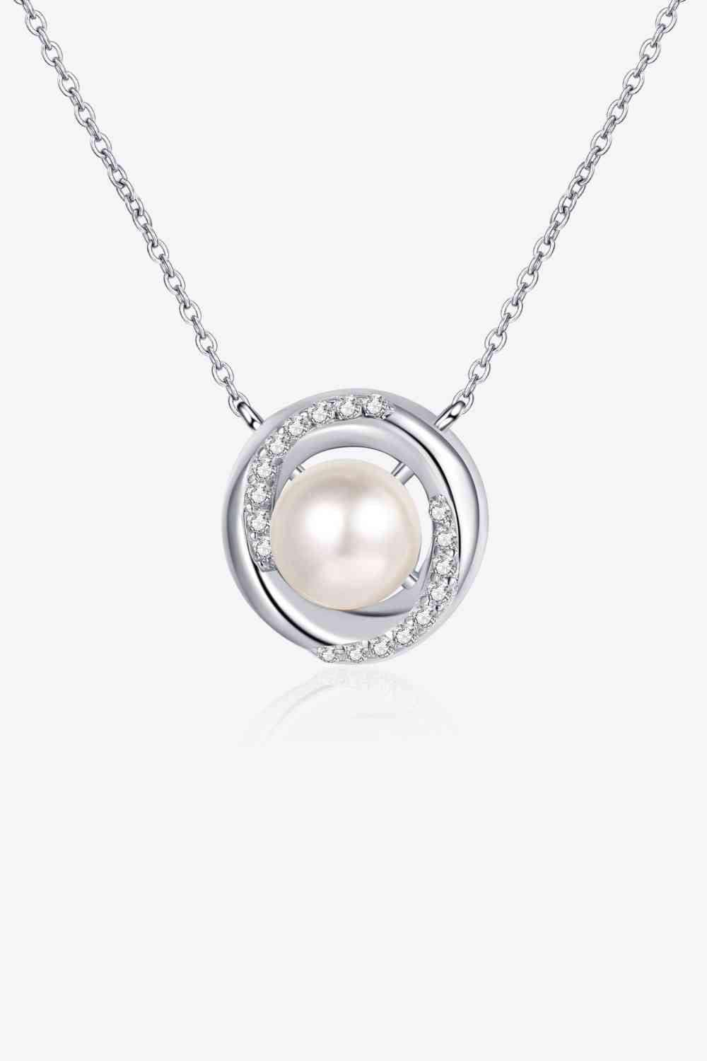 Moissanite Pearl Rhodium-Plated Necklace Moissanite - Tophatter Daily Deals