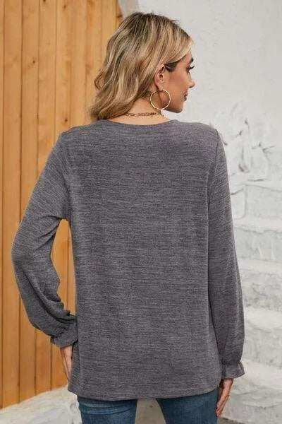 Ruched Round Neck Flounce Sleeve T-Shirt Women's T-Shirts - Tophatter Daily Deals