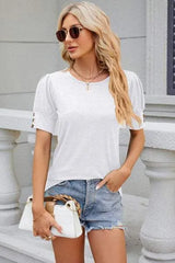 Round Neck Puff Sleeve T-Shirt Women's T-Shirts - Tophatter Daily Deals