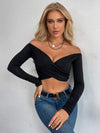 Crisscross Long Sleeve Cropped Top Blouses - Tophatter Daily Deals