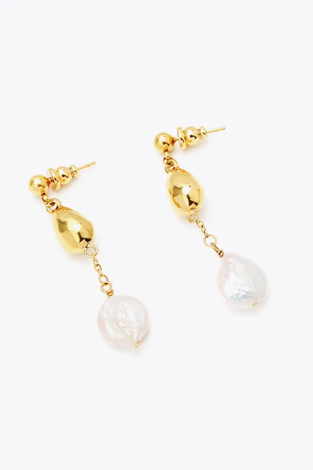 18K Gold-Plated Two-Tone Pearl Drop Earrings Earrings - Tophatter Daily Deals