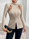 Cutout Mock Neck Long Sleeve Blouses Cream Blouses - Tophatter Daily Deals