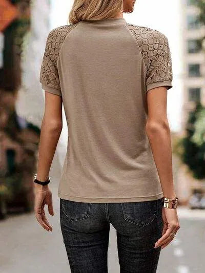 Openwork Lace Detail Short Sleeve T-Shirt Women's T-Shirts - Tophatter Daily Deals