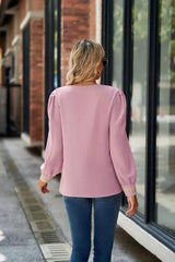 V-Neck Lace Detail Long Sleeve Top Women's T-Shirts - Tophatter Daily Deals