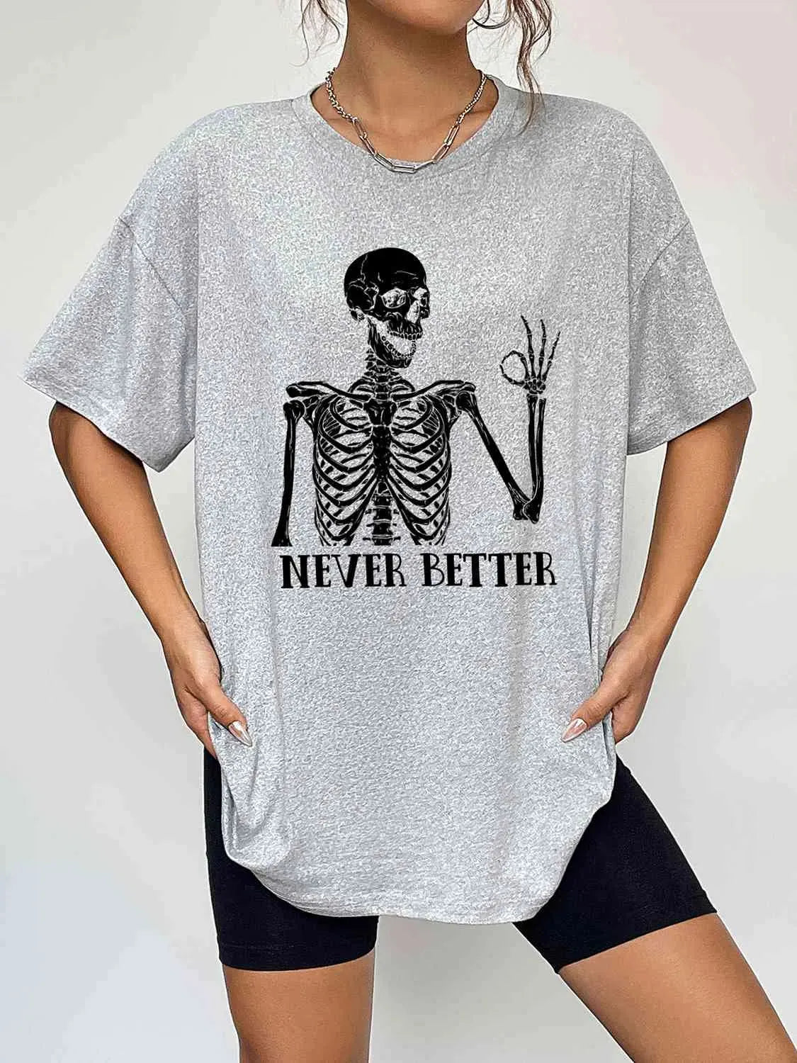 Round Neck Short Sleeve Never Better Graphic T-Shirt Women's T-Shirts - Tophatter Daily Deals
