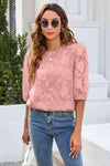 Floral Round Neck Puff Sleeve Top Blouses - Tophatter Daily Deals