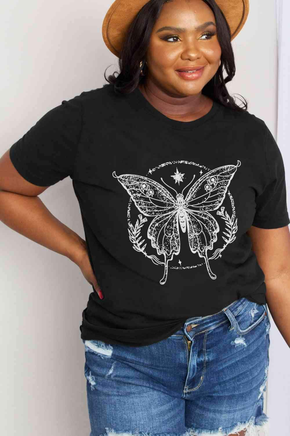 Simply Love Simply Love Full Size Butterfly Graphic Cotton Tee Women's T-Shirts - Tophatter Daily Deals